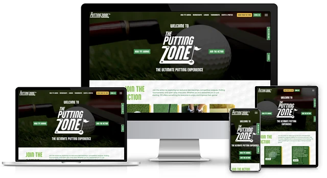 Web Design: The Putting Zone website responsive across 4 screen sizes